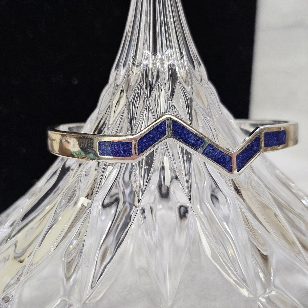 Vintage Coleman Co Walden Johnson Lapis 925 Silver Oval Zigzag Bracelet - Picture 2 of 11